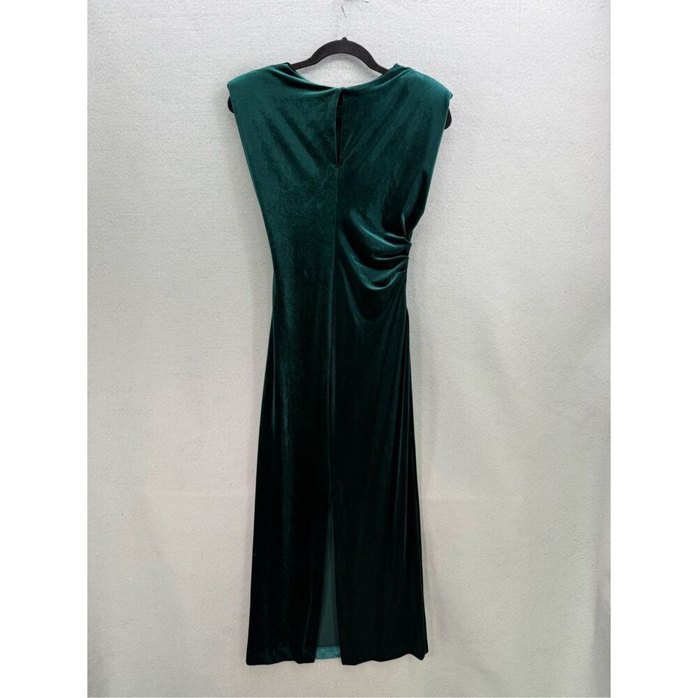 Zara Womens Green Velvet Sleeveless Draped Crewneck Slit Back Maxi Dress Size XS - Picture 7 of 8
